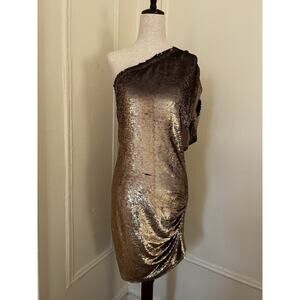 IRO Gold Sequin One Shoulder Mini Dress | 40‎